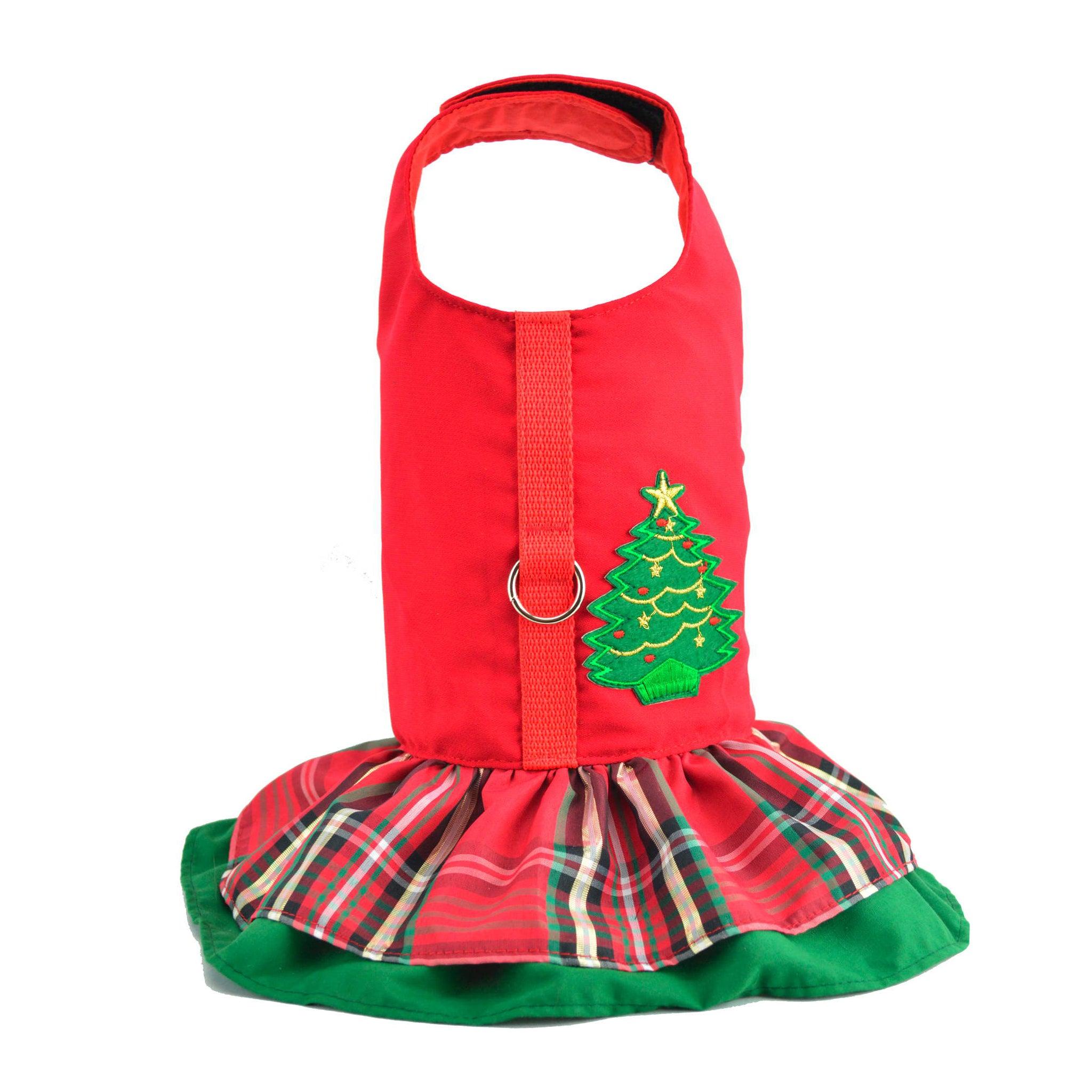 Christmas Tree Plaid Ruffled Dog Vest Harness –