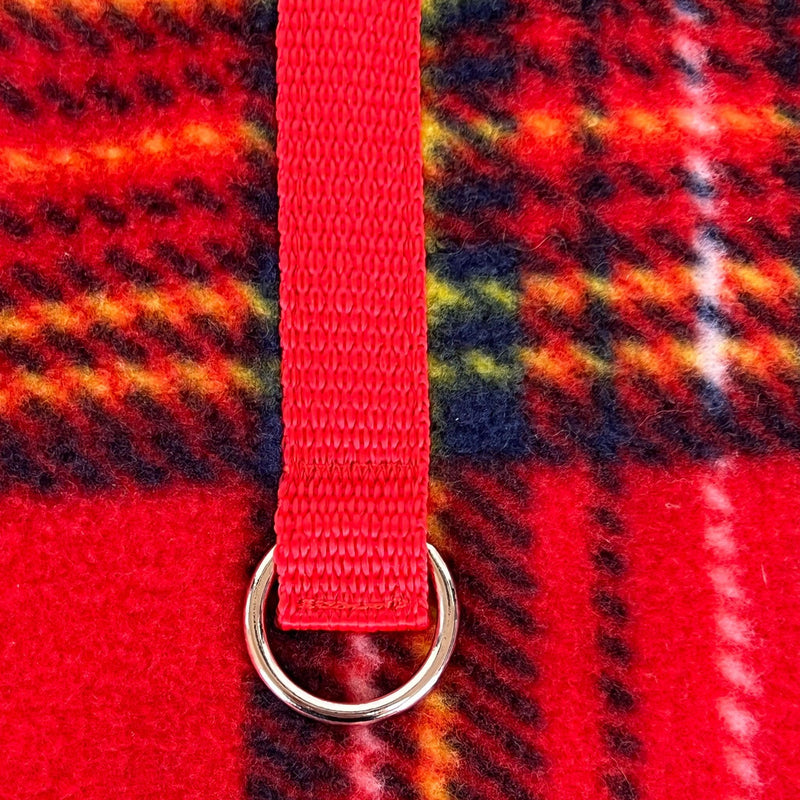 Red Plaid Fleece Winter Dog Coat With Built In Harness - SpoiledDogDesigns.com