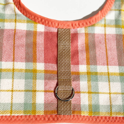 Coral Plaid Brushed Cotton Dog Cat Vest Harness