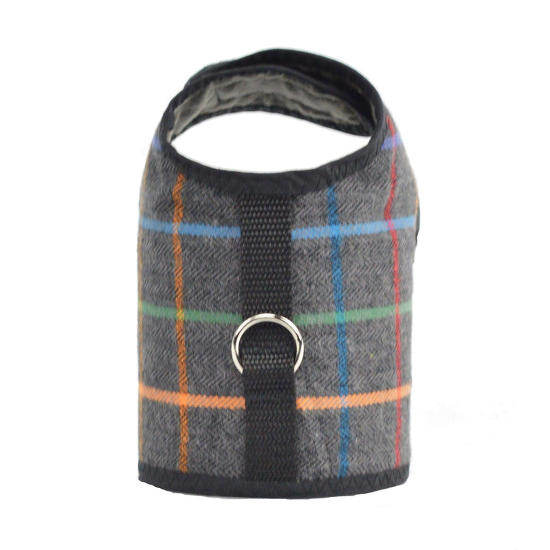 Dark Grey Plaid Brushed Cotton Dog Cat Vest Harness - SpoiledDogDesigns.com