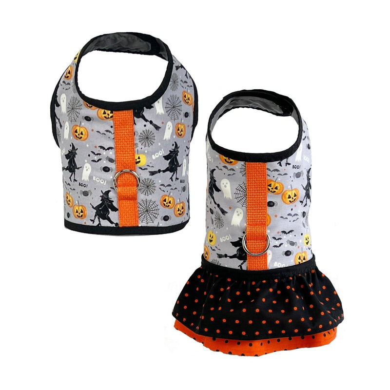 Halloween Witches Ruffled Dog Vest Harness - SpoiledDogDesigns.com