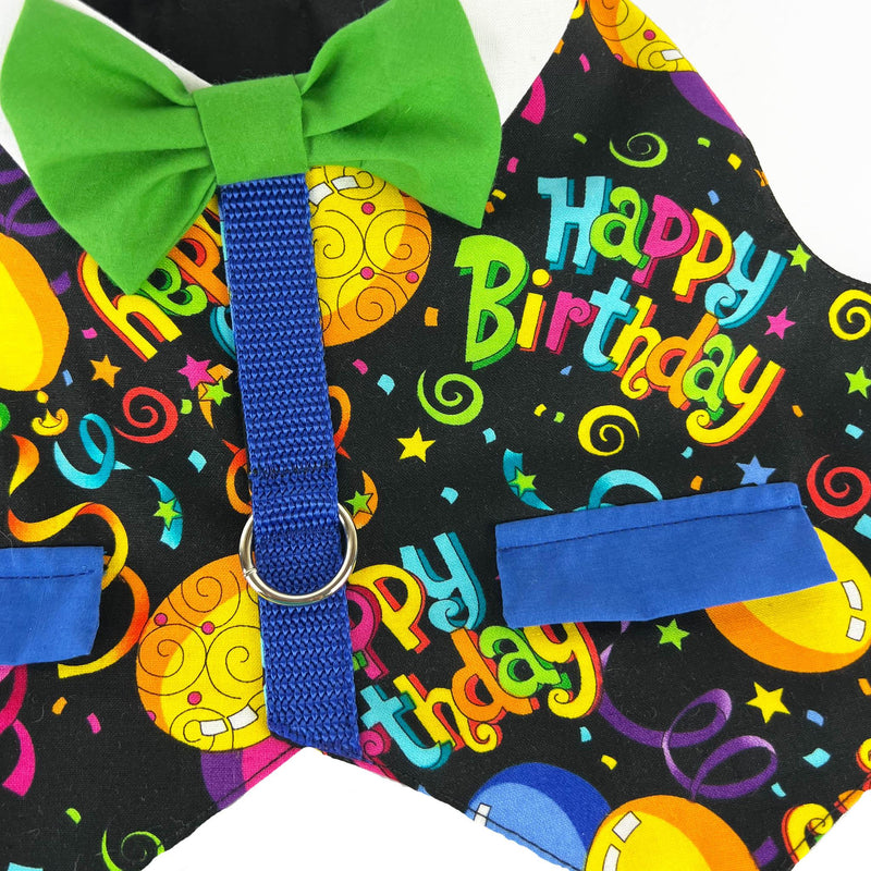 Happy Birthday Boy Dog's Vest With Built In Harness - SpoiledDogDesigns.com
