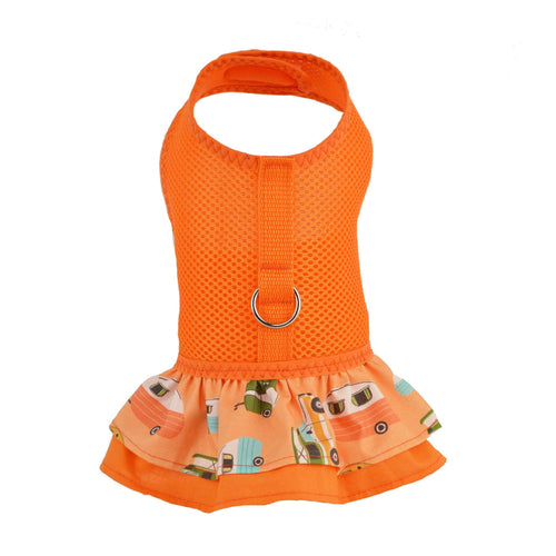 Orange Mid Century Camper Print Ruffled Dog Vest Harness - SpoiledDogDesigns.com