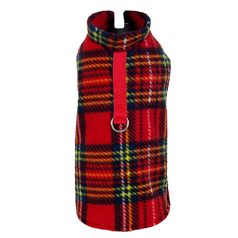 Red Plaid Fleece Winter Dog Coat With Built In Harness - SpoiledDogDesigns.com