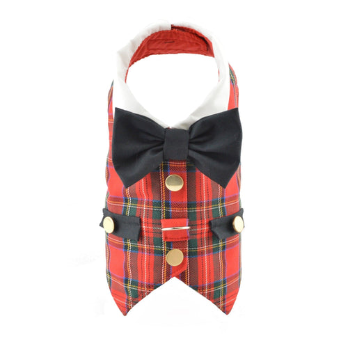 Red Tartan Plaid Boy Dog's Vest With Built In Harness - SpoiledDogDesigns.com