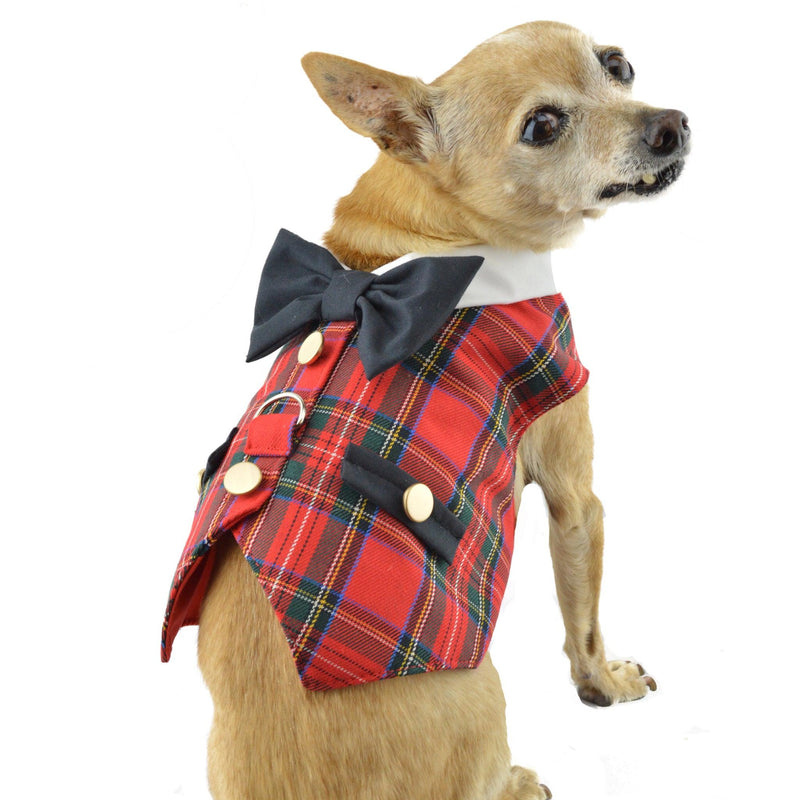 Red Tartan Plaid Boy Dog's Vest With Built In Harness - SpoiledDogDesigns.com