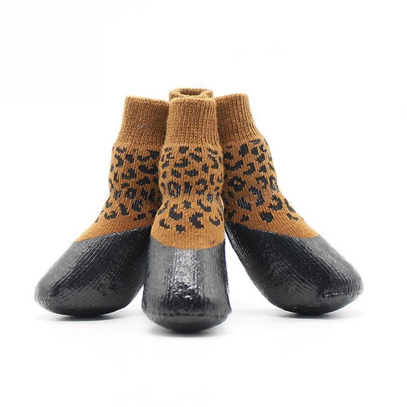 Waterproof Rubber Bottom Brown & Black Leopard Dog Pet Socks - SpoiledDogDesigns.com