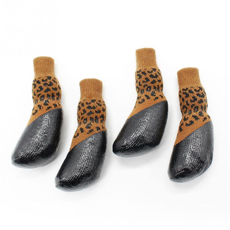 Waterproof Rubber Bottom Brown & Black Leopard Dog Pet Socks - SpoiledDogDesigns.com