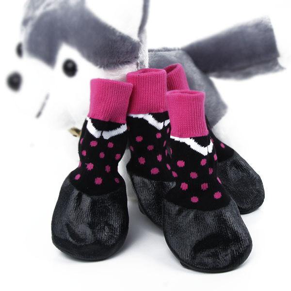 Waterproof Rubber Bottom Pink & Black Dog Pet Socks - SpoiledDogDesigns.com