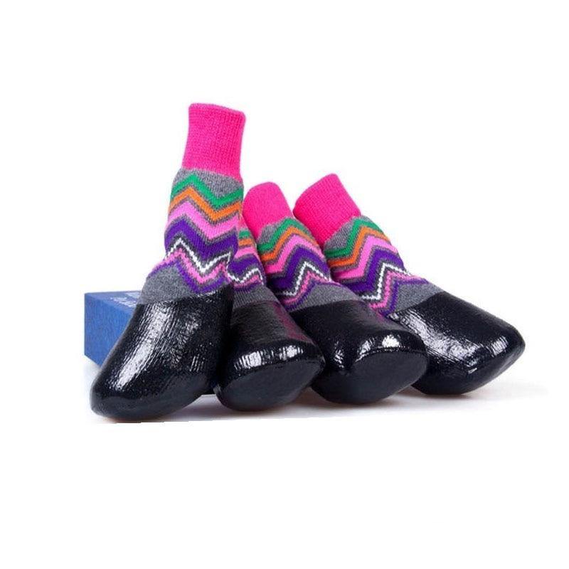 Waterproof Rubber Pink/ Purple Chevron Dog Pet Socks - SpoiledDogDesigns.com